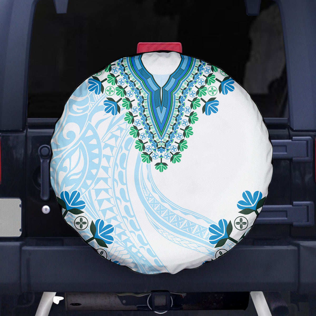 Africa Dashiki Spare Tire Cover With Polynesian Pattern Blue Version LT05 - Polynesian Pride
