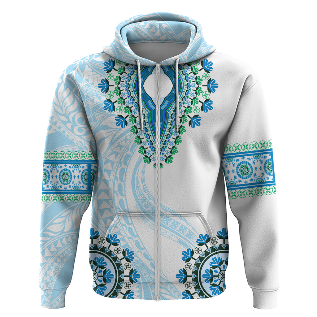 Africa Dashiki Zip Hoodie With Polynesian Pattern Blue Version LT05 Zip Hoodie Blue - Polynesian Pride