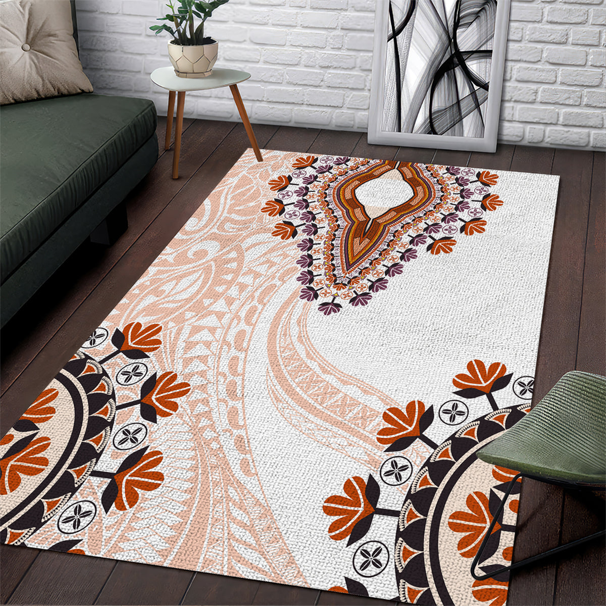 Africa Dashiki Area Rug With Polynesian Pattern Beige Version LT05 Beige - Polynesian Pride