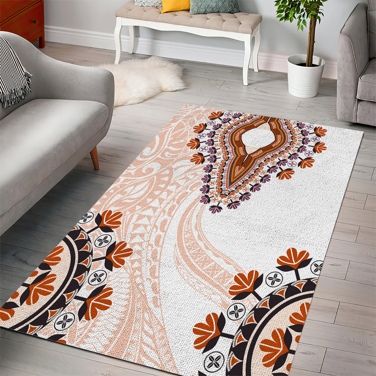 Africa Dashiki Area Rug With Polynesian Pattern Beige Version LT05 - Polynesian Pride