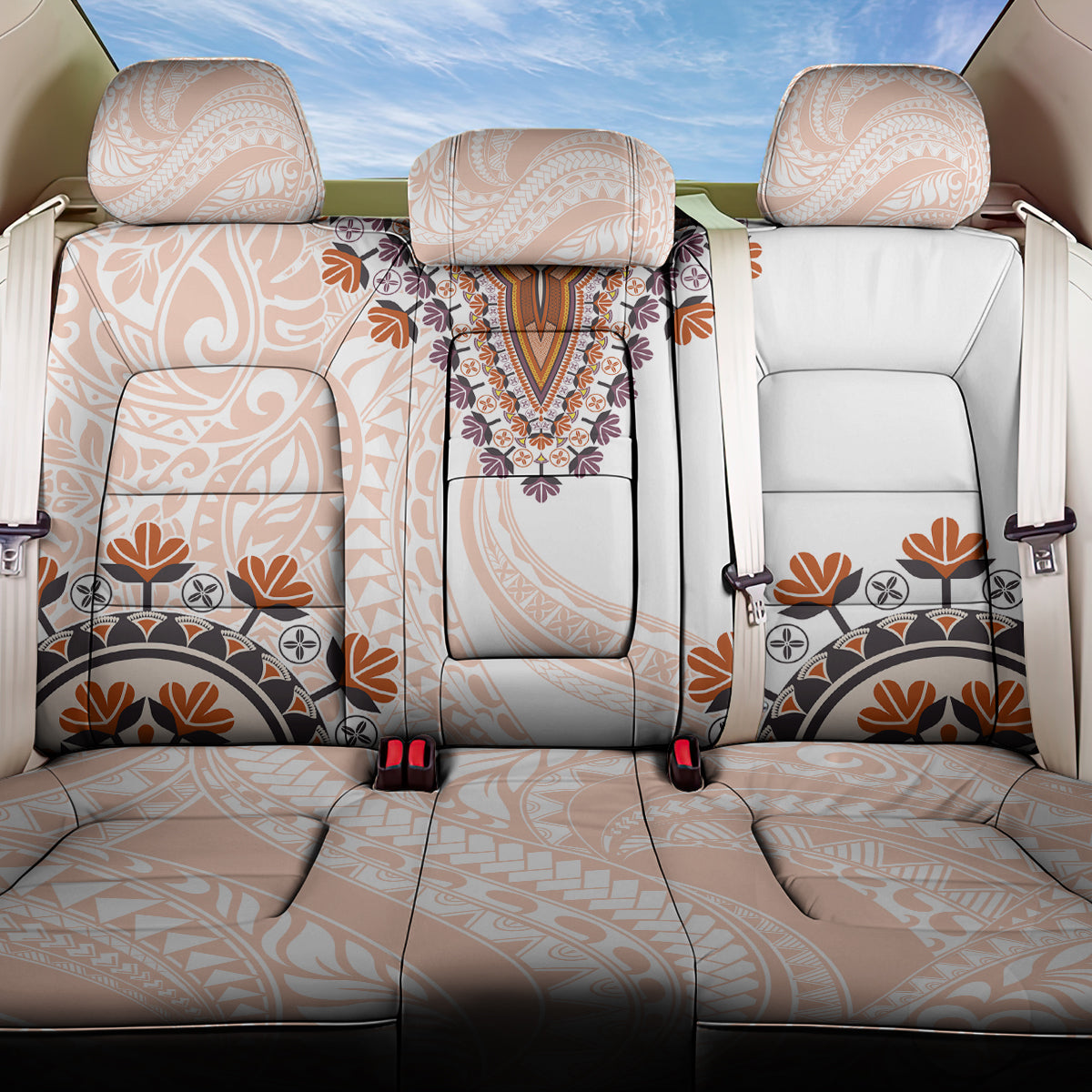 Africa Dashiki Back Car Seat Cover With Polynesian Pattern Beige Version LT05 One Size Beige - Polynesian Pride