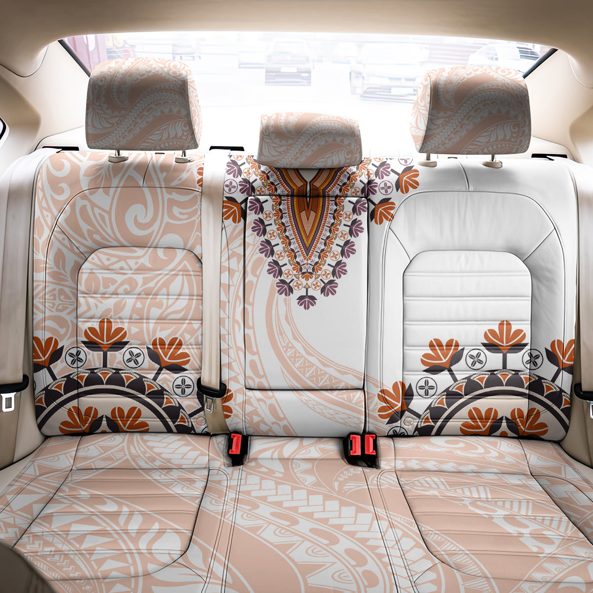 Africa Dashiki Back Car Seat Cover With Polynesian Pattern Beige Version LT05 - Polynesian Pride