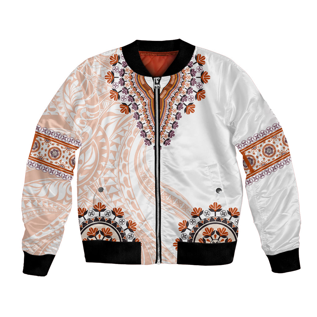 Africa Dashiki Bomber Jacket With Polynesian Pattern Beige Version LT05 Unisex Beige - Polynesian Pride