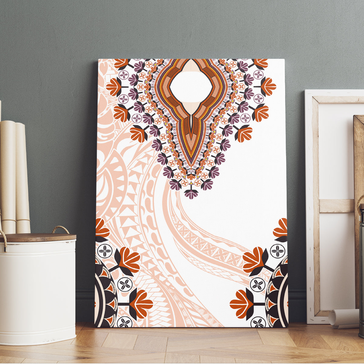 Africa Dashiki Canvas Wall Art With Polynesian Pattern Beige Version LT05 - Polynesian Pride