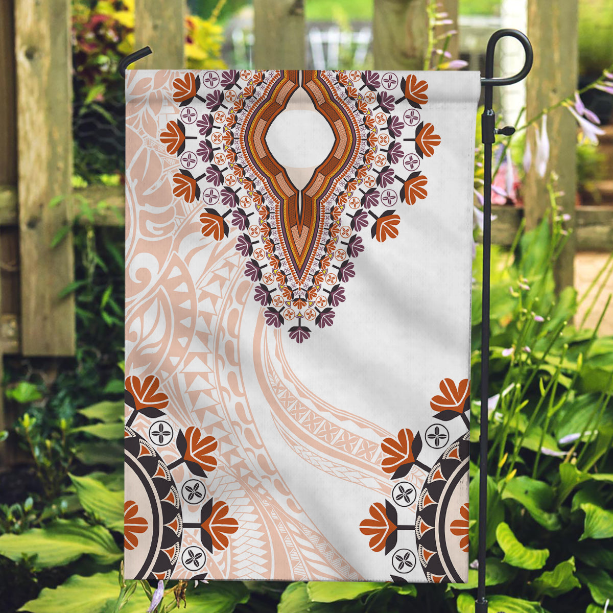 Africa Dashiki Garden Flag With Polynesian Pattern Beige Version LT05 Garden Flag Beige - Polynesian Pride