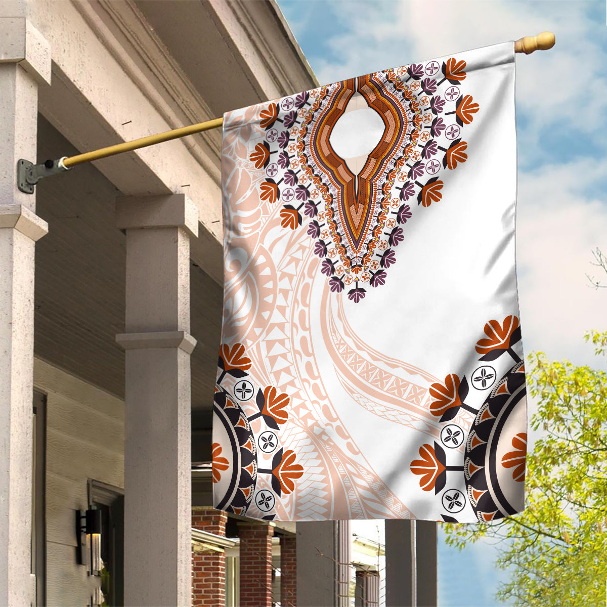 Africa Dashiki Garden Flag With Polynesian Pattern Beige Version LT05 House Flag Beige - Polynesian Pride