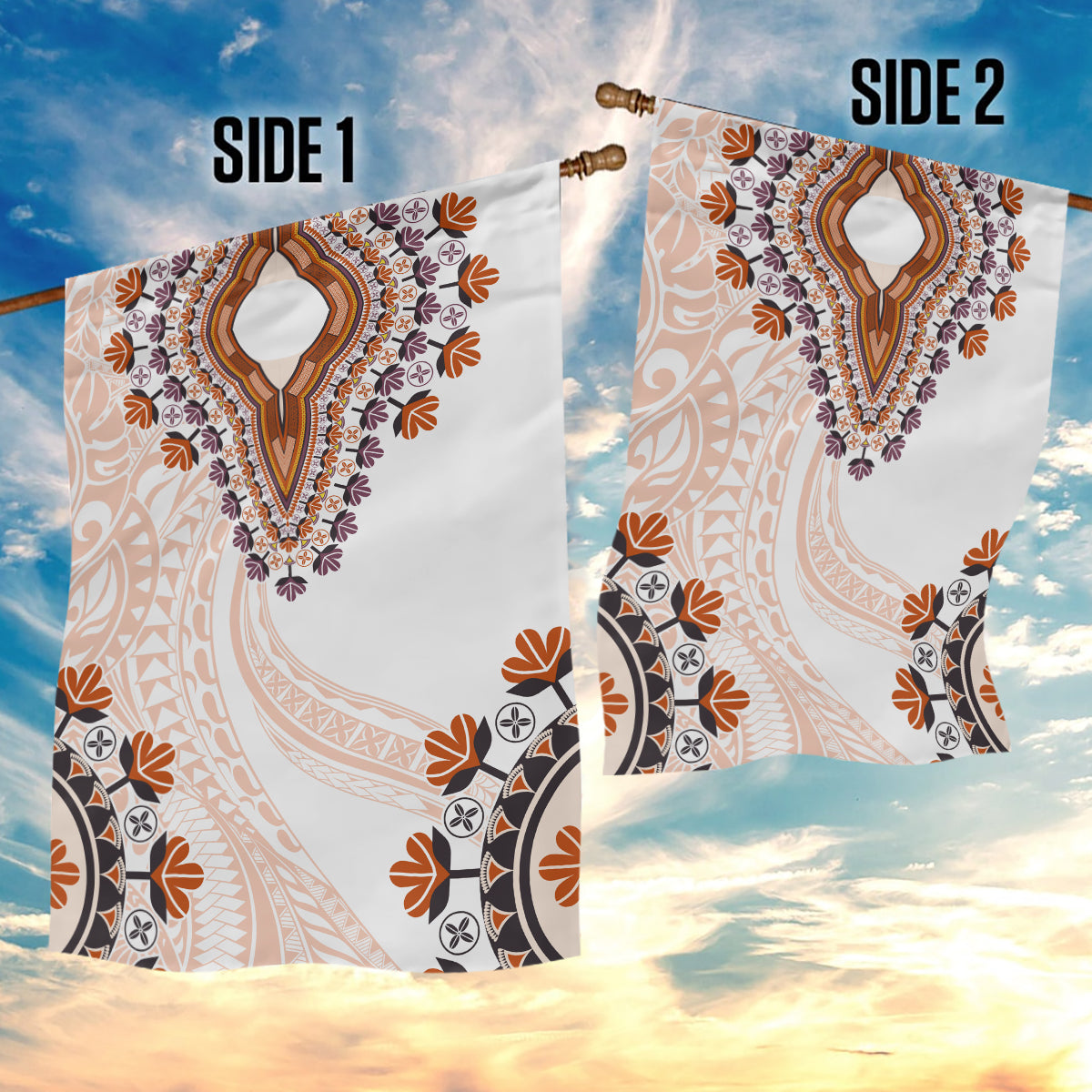 Africa Dashiki Garden Flag With Polynesian Pattern Beige Version LT05 - Polynesian Pride
