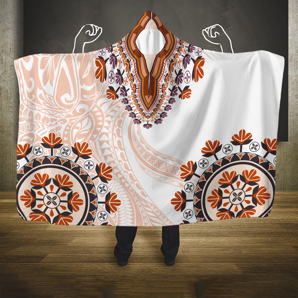 Africa Dashiki Hooded Blanket With Polynesian Pattern Beige Version LT05 One Size Beige - Polynesian Pride