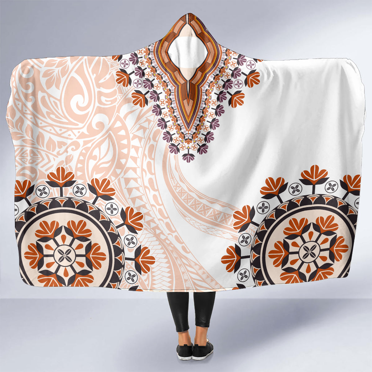 Africa Dashiki Hooded Blanket With Polynesian Pattern Beige Version LT05 - Polynesian Pride