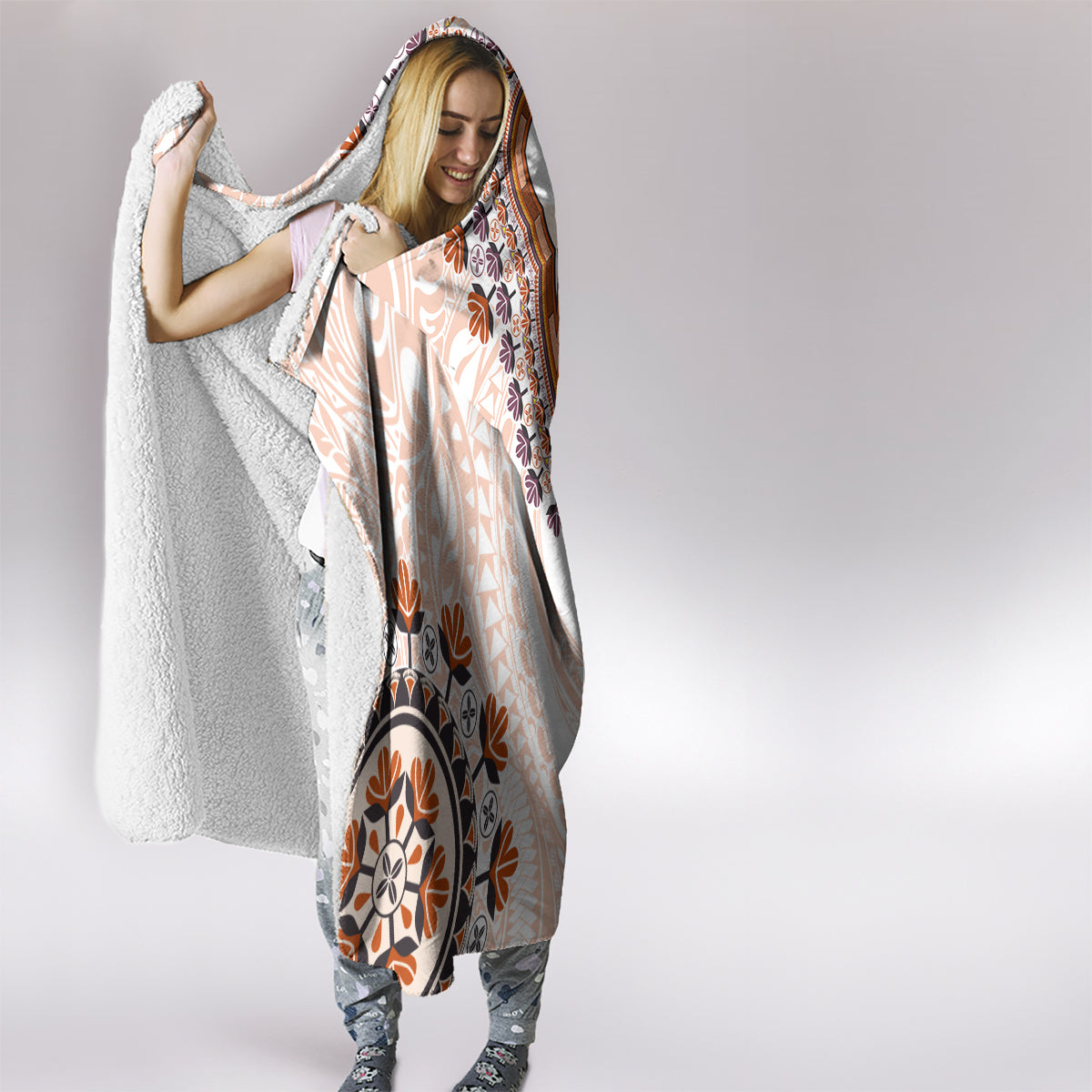 Africa Dashiki Hooded Blanket With Polynesian Pattern Beige Version LT05 - Polynesian Pride