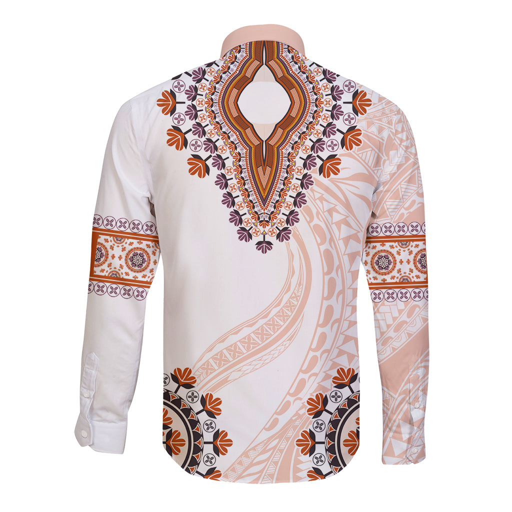 Africa Dashiki Long Sleeve Button Shirt With Polynesian Pattern Beige Version LT05 - Polynesian Pride