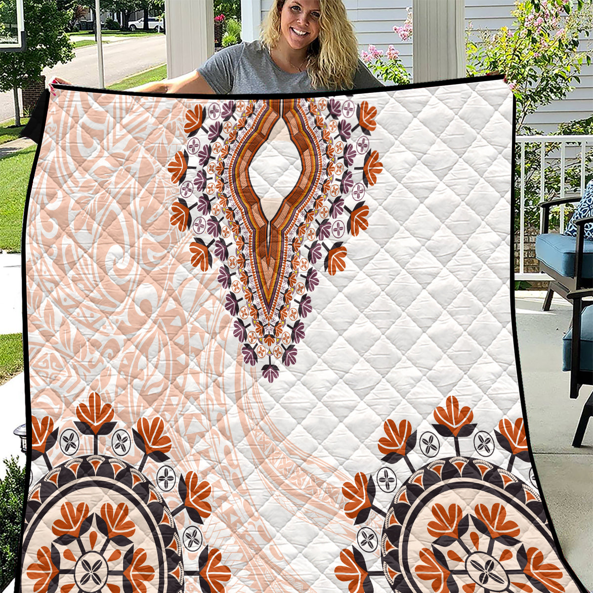 Africa Dashiki Quilt With Polynesian Pattern Beige Version