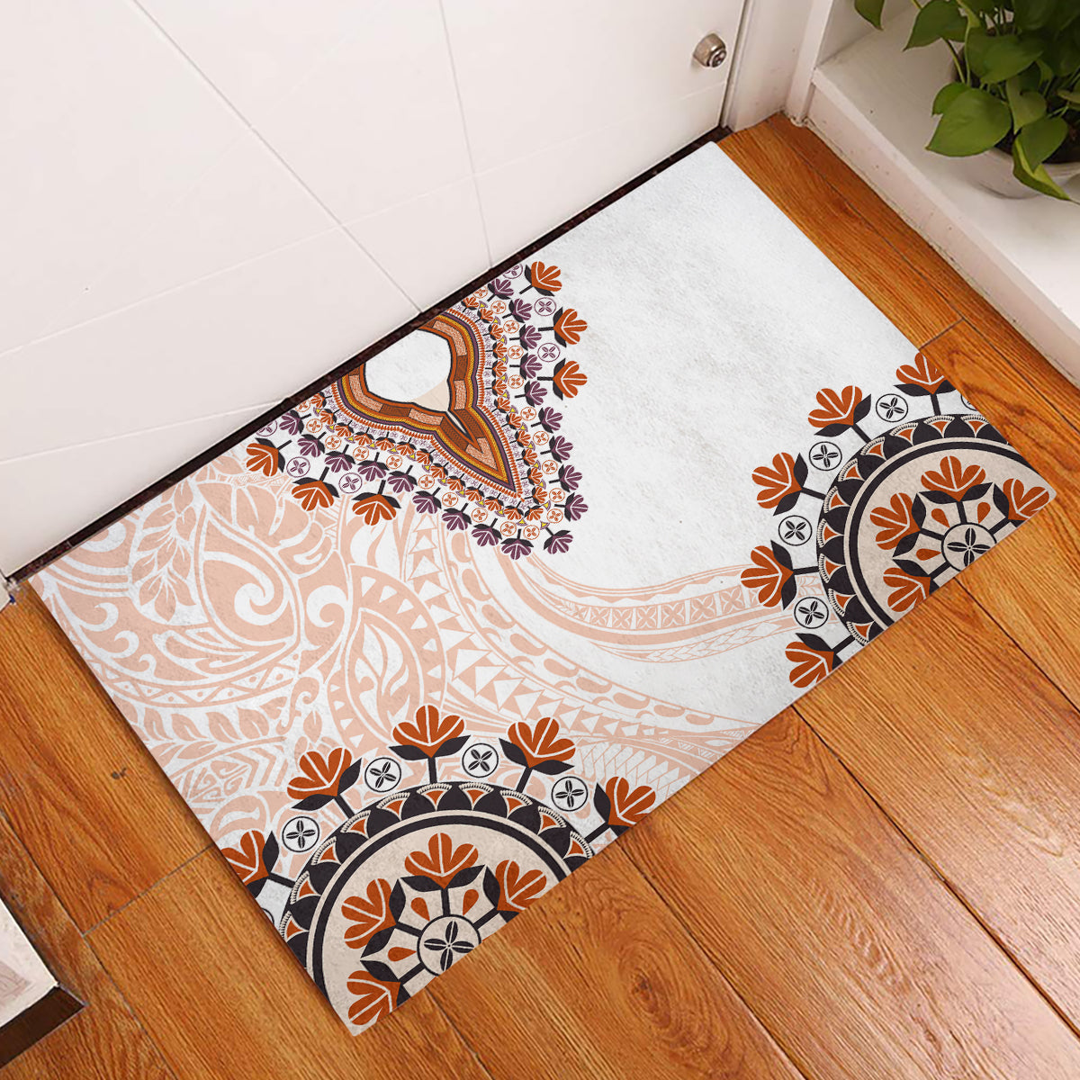 Africa Dashiki Rubber Doormat With Polynesian Pattern Beige Version LT05 Beige - Polynesian Pride