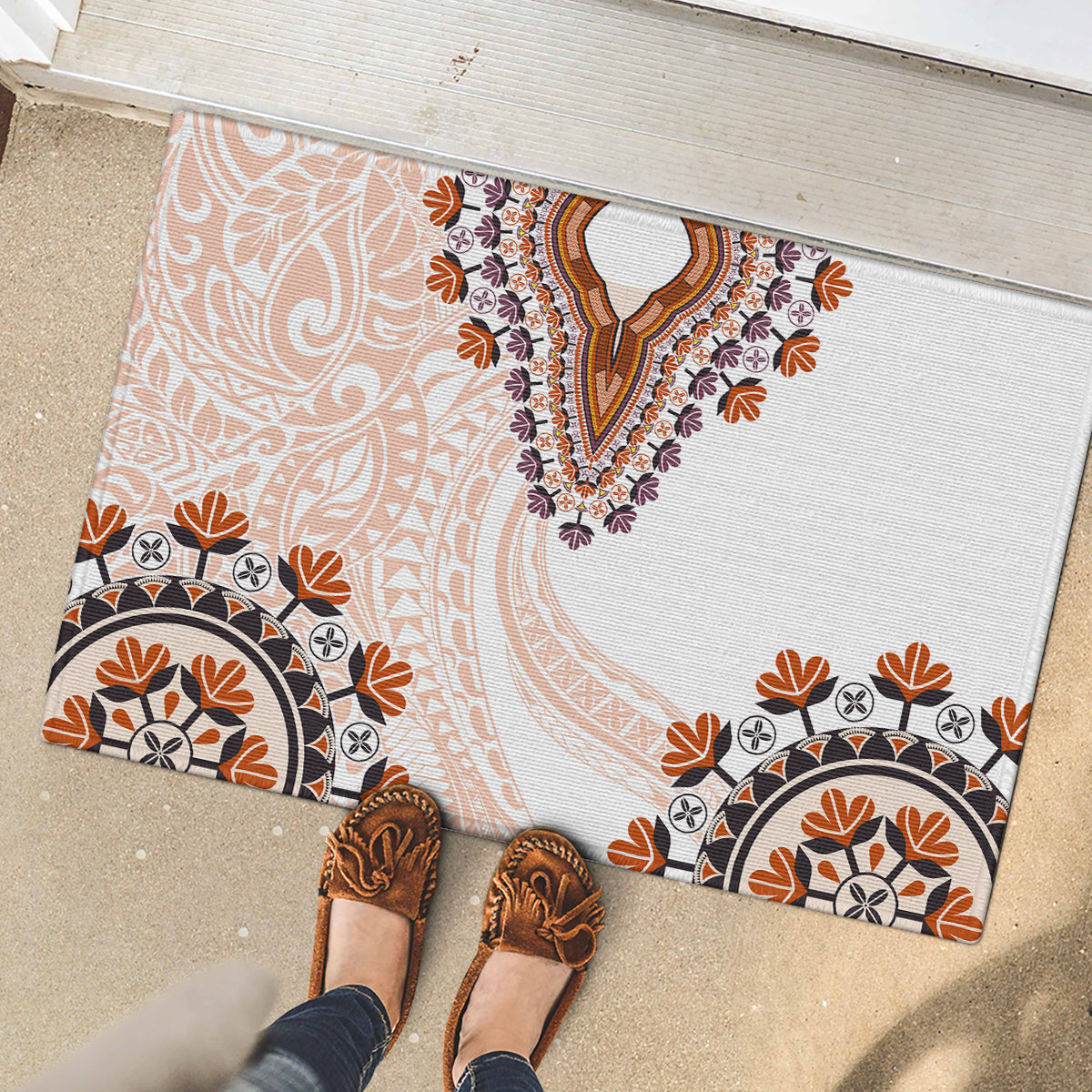 Africa Dashiki Rubber Doormat With Polynesian Pattern Beige Version LT05 - Polynesian Pride