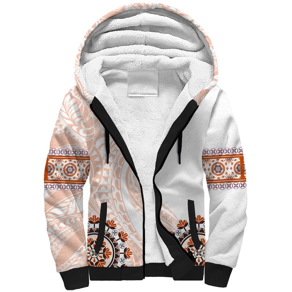 Africa Dashiki Sherpa Hoodie With Polynesian Pattern Beige Version LT05 Unisex Beige - Polynesian Pride