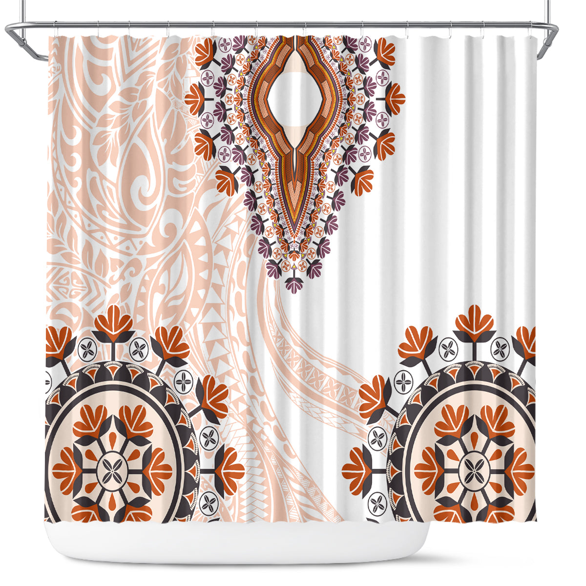 Africa Dashiki Shower Curtain With Polynesian Pattern Beige Version LT05 Beige - Polynesian Pride