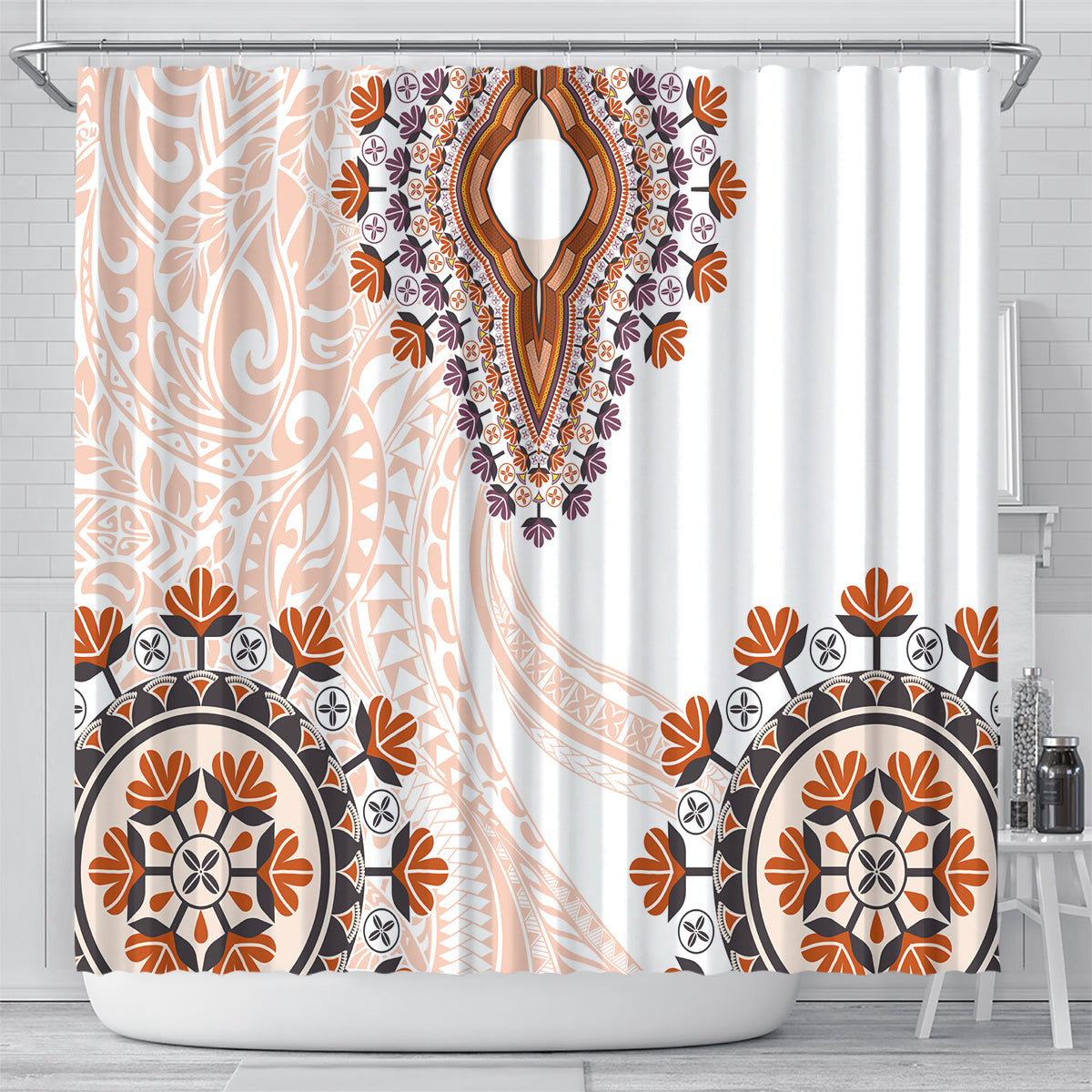 Africa Dashiki Shower Curtain With Polynesian Pattern Beige Version LT05 - Polynesian Pride