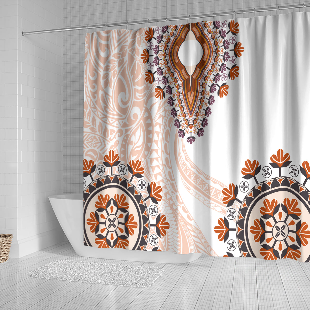 Africa Dashiki Shower Curtain With Polynesian Pattern Beige Version LT05 - Polynesian Pride