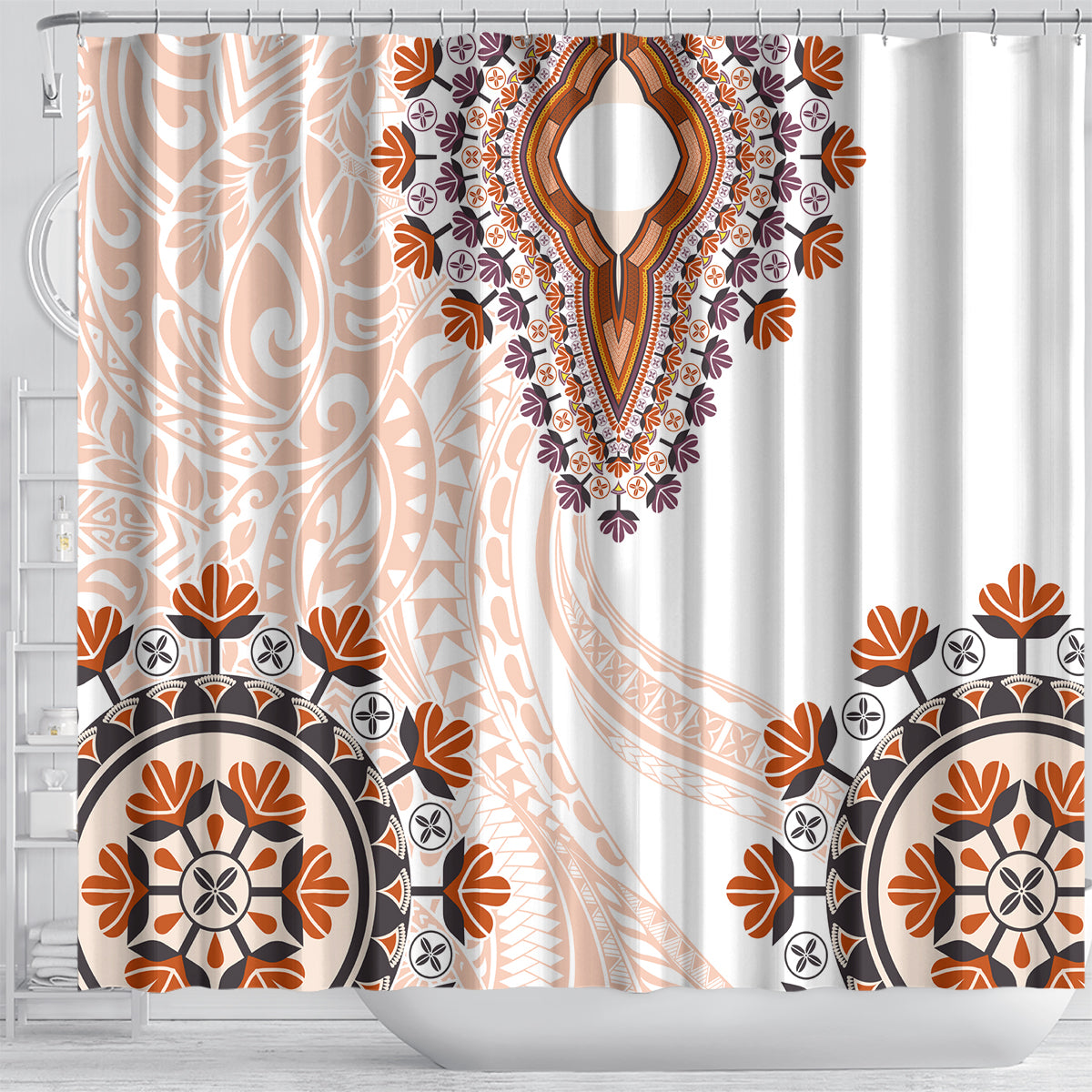 Africa Dashiki Shower Curtain With Polynesian Pattern Beige Version LT05 - Polynesian Pride
