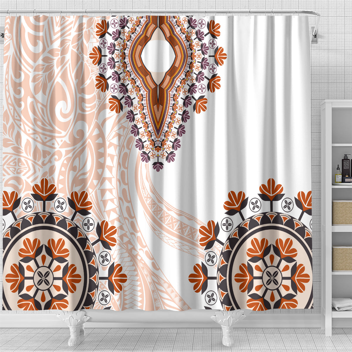Africa Dashiki Shower Curtain With Polynesian Pattern Beige Version LT05 - Polynesian Pride