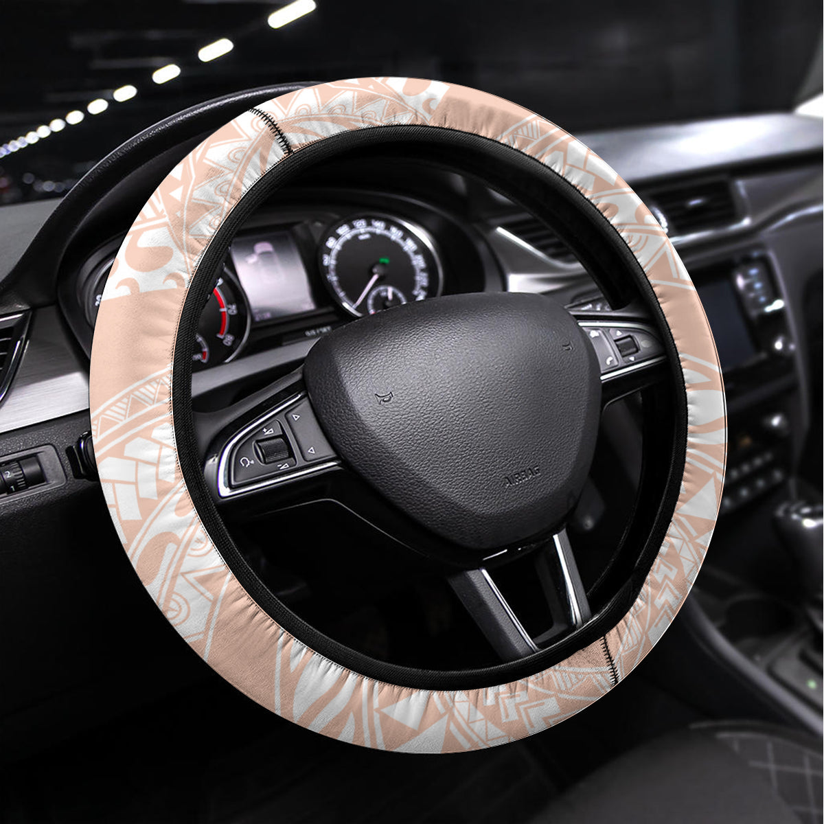 Africa Dashiki Steering Wheel Cover With Polynesian Pattern Beige Version