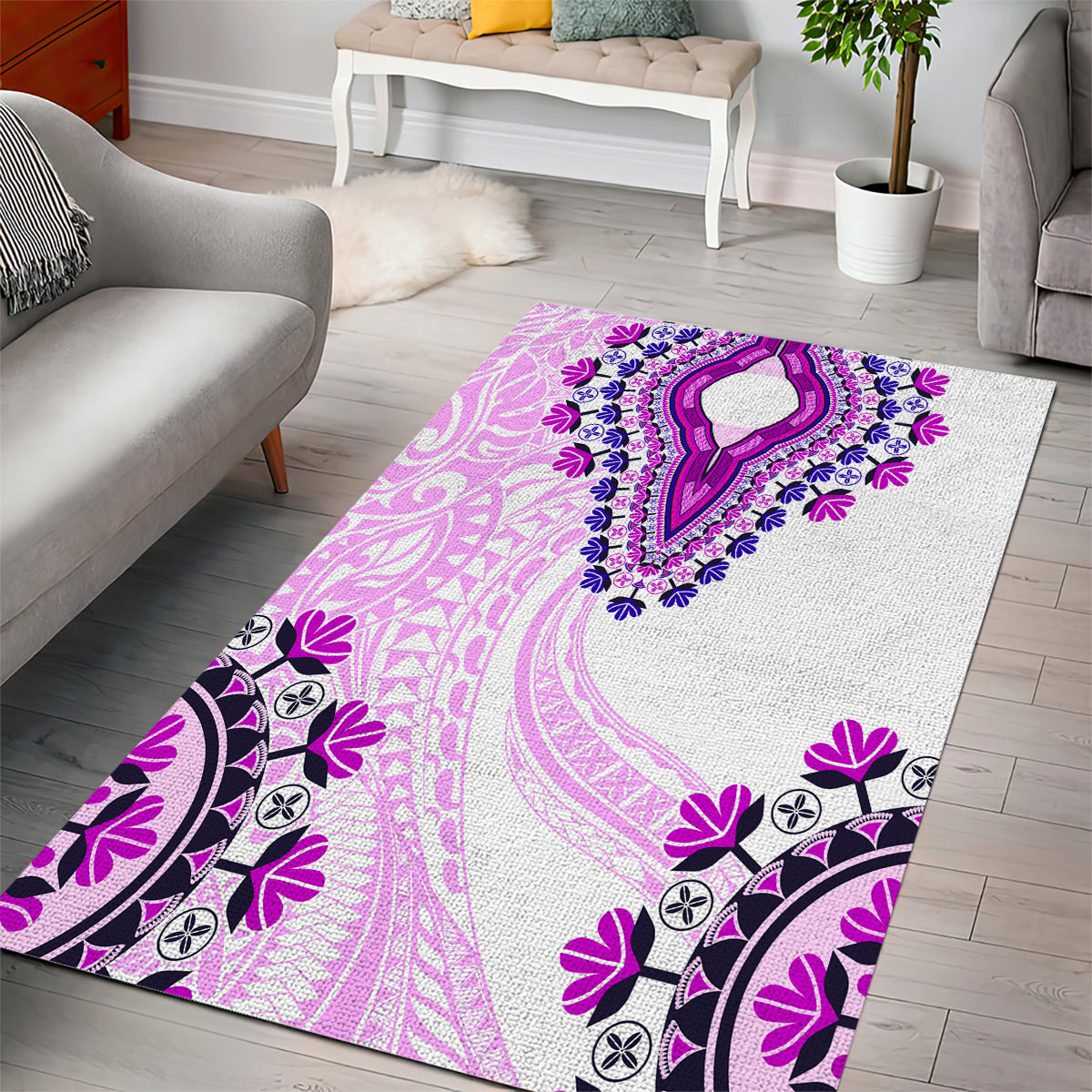 Africa Dashiki Area Rug With Polynesian Pattern Pink Version LT05 - Polynesian Pride