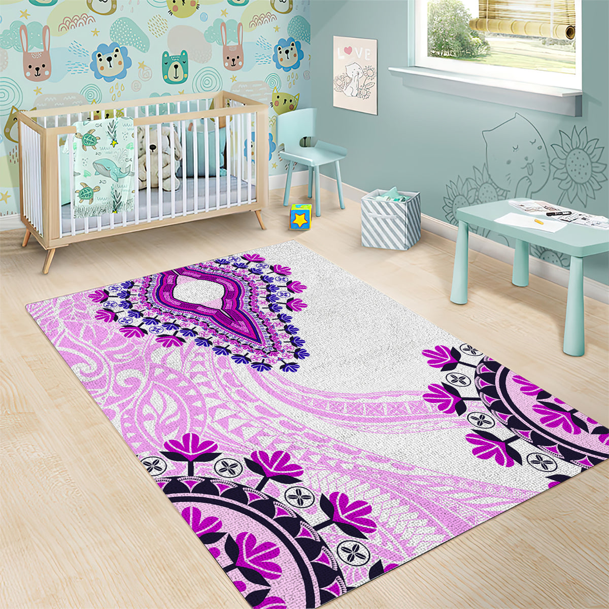 Africa Dashiki Area Rug With Polynesian Pattern Pink Version LT05 - Polynesian Pride
