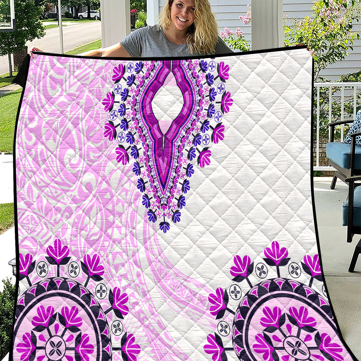 Africa Dashiki Quilt With Polynesian Pattern Pink Version