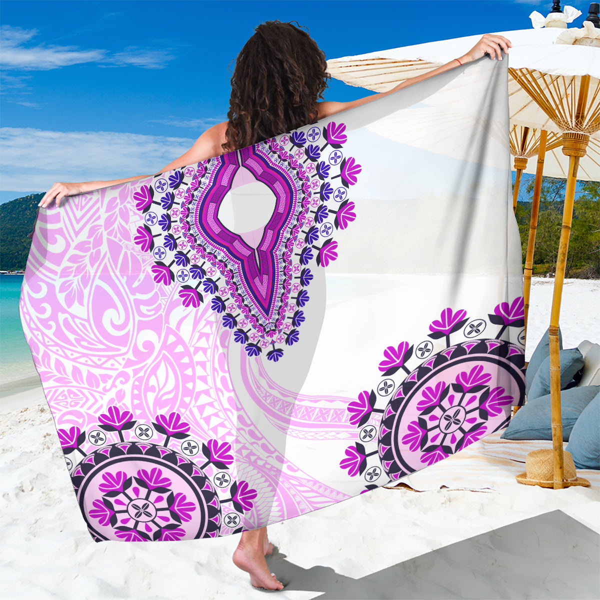 Africa Dashiki Sarong With Polynesian Pattern Pink Version LT05 One Size 44 x 66 inches Pink - Polynesian Pride