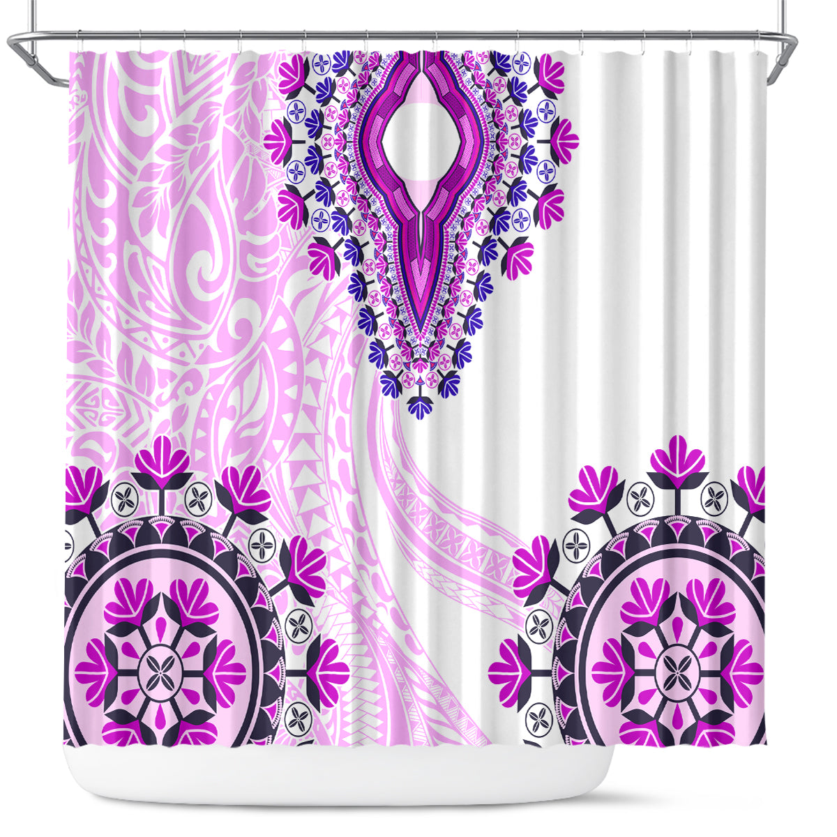 Africa Dashiki Shower Curtain With Polynesian Pattern Pink Version