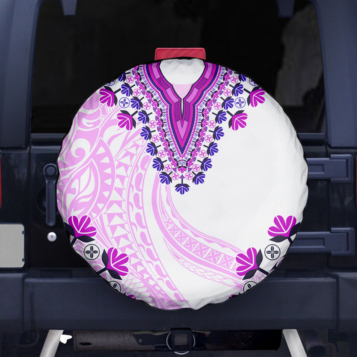 Africa Dashiki Spare Tire Cover With Polynesian Pattern Pink Version LT05 - Polynesian Pride
