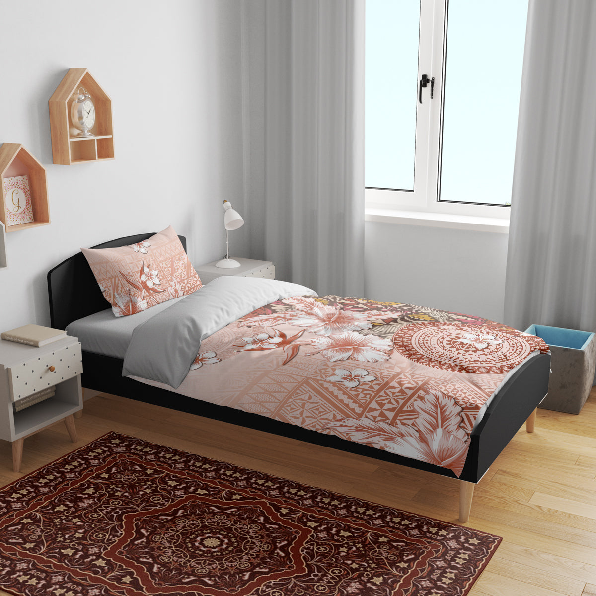 Tonga Ngatu Pattern With Light Tabasco Hibiscus Bedding Set Oil Painting Style LT05 - Polynesian Pride