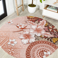 Tonga Ngatu Pattern With Light Tabasco Hibiscus Round Carpet Oil Painting Style LT05 Light Tabasco - Polynesian Pride