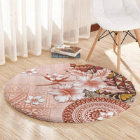 Tonga Ngatu Pattern With Light Tabasco Hibiscus Round Carpet Oil Painting Style LT05 - Polynesian Pride