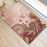 Tonga Ngatu Pattern With Light Tabasco Hibiscus Rubber Doormat Oil Painting Style LT05 - Polynesian Pride
