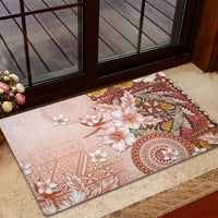 Tonga Ngatu Pattern With Light Tabasco Hibiscus Rubber Doormat Oil Painting Style LT05 - Polynesian Pride