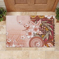 Tonga Ngatu Pattern With Light Tabasco Hibiscus Rubber Doormat Oil Painting Style LT05 - Polynesian Pride