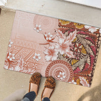 Tonga Ngatu Pattern With Light Tabasco Hibiscus Rubber Doormat Oil Painting Style LT05 - Polynesian Pride
