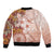 Tonga Ngatu Pattern With Light Tabasco Hibiscus Sleeve Zip Bomber Jacket Oil Painting Style LT05 - Polynesian Pride