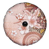 Tonga Ngatu Pattern With Light Tabasco Hibiscus Spare Tire Cover Oil Painting Style LT05 - Polynesian Pride