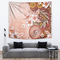 Tonga Ngatu Pattern With Light Tabasco Hibiscus Tapestry Oil Painting Style LT05 Light Tabasco - Polynesian Pride