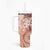 Tonga Ngatu Pattern With Light Tabasco Hibiscus Tumbler With Handle Oil Painting Style