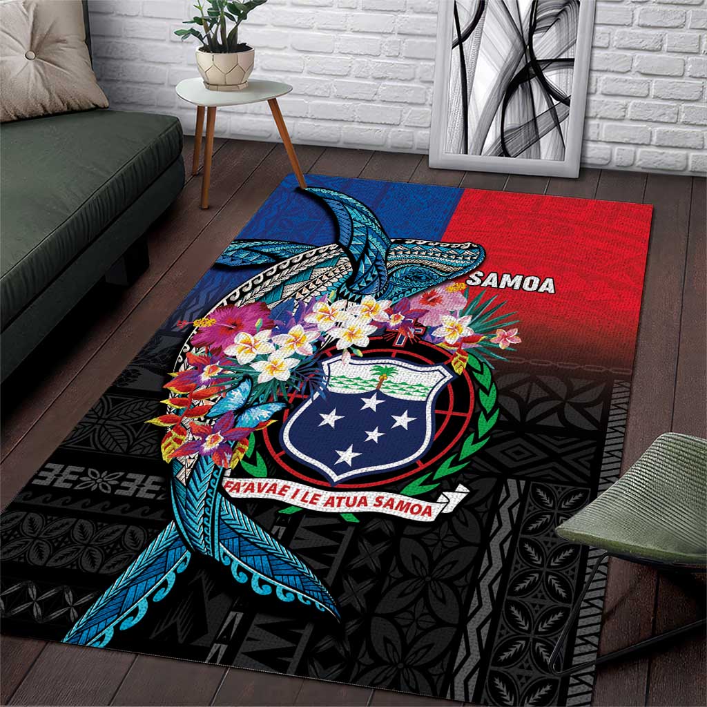 Samoa Area Rug Humpback Whale Siapo Pattern LT05 Blue - Polynesian Pride