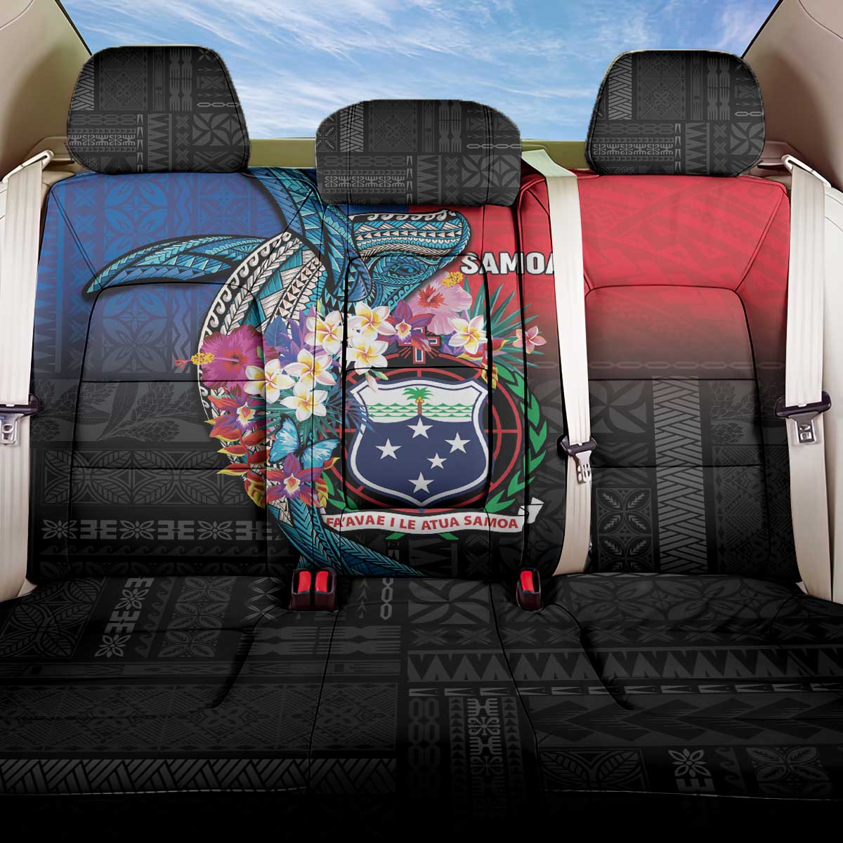 Samoa Back Car Seat Cover Humpback Whale Siapo Pattern LT05 One Size Blue - Polynesian Pride