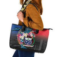 Samoa Leather Tote Bag Humpback Whale Siapo Pattern LT05 Blue - Polynesian Pride