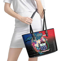 Samoa Leather Tote Bag Humpback Whale Siapo Pattern LT05 - Polynesian Pride