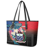 Samoa Leather Tote Bag Humpback Whale Siapo Pattern LT05 - Polynesian Pride