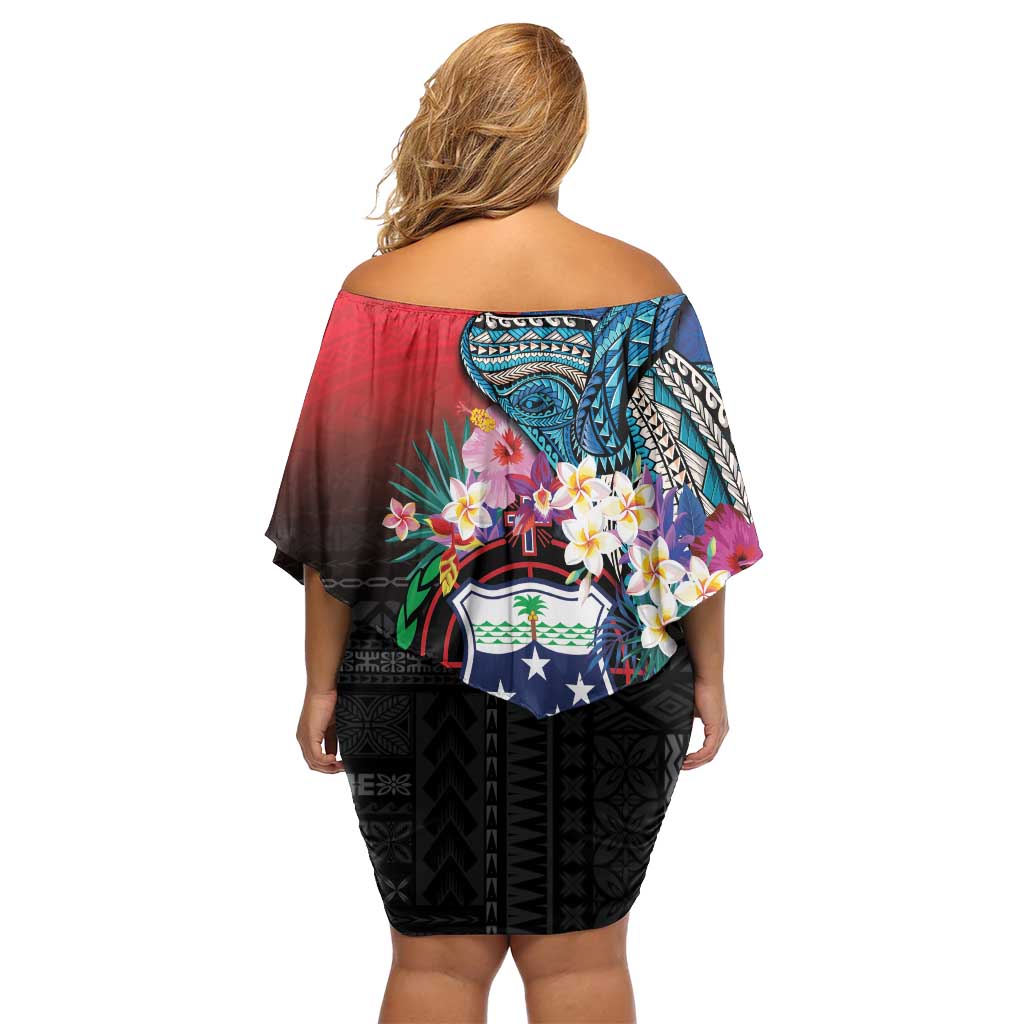 Samoa Off Shoulder Short Dress Humpback Whale Siapo Pattern LT05 - Polynesian Pride