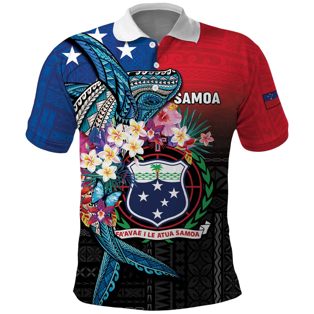Samoa Polo Shirt Humpback Whale Siapo Pattern LT05 Blue - Polynesian Pride