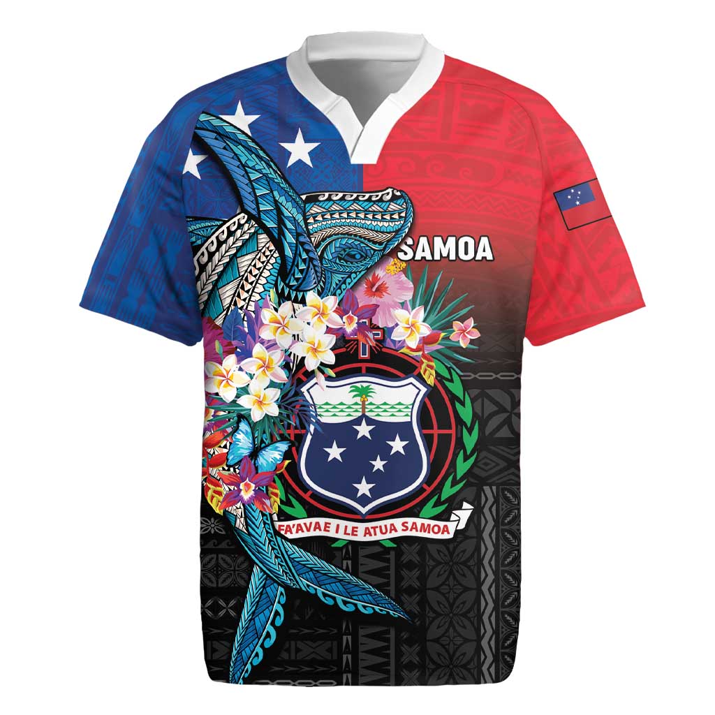 Samoa Rugby Jersey Humpback Whale Siapo Pattern LT05 Blue - Polynesian Pride
